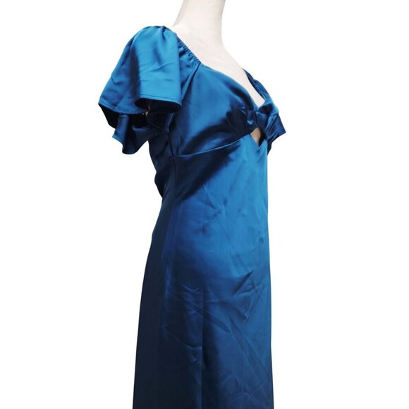 Womens Vubiya Satin Blue Maxi Dress Size M Ruffle Sleeves & Cutout Detail New - Picture 9 of 11